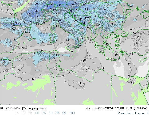 RH 850 гПа Arpege-eu пн 03.06.2024 12 UTC