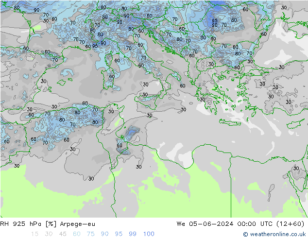 925 hPa Nispi Nem Arpege-eu Çar 05.06.2024 00 UTC