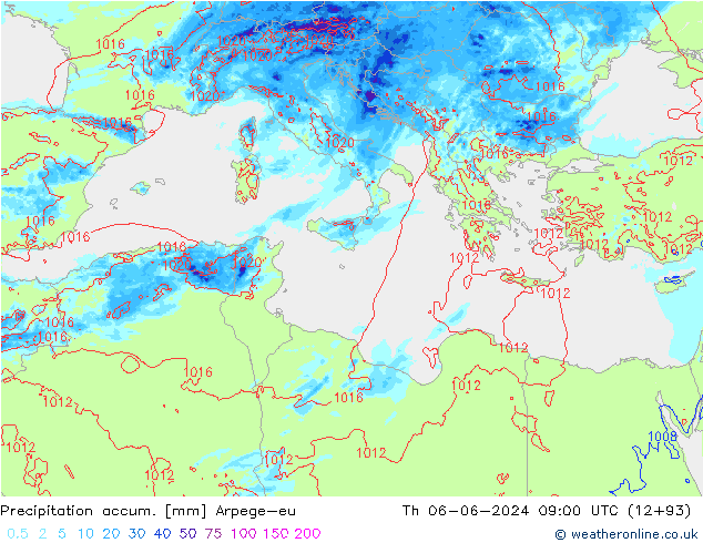 Precipitation accum. Arpege-eu чт 06.06.2024 09 UTC