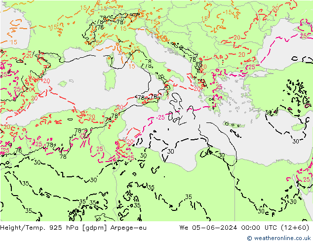 Yükseklik/Sıc. 925 hPa Arpege-eu Çar 05.06.2024 00 UTC