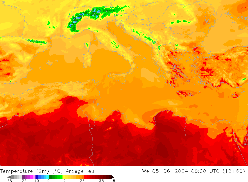 карта температуры Arpege-eu ср 05.06.2024 00 UTC