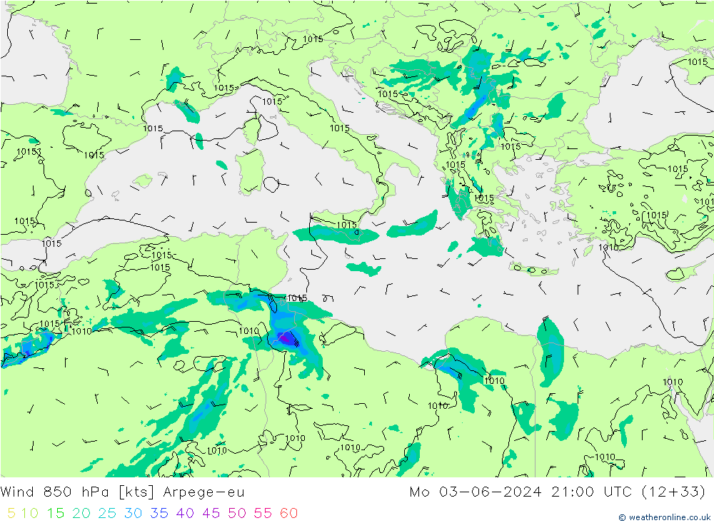 Wind 850 hPa Arpege-eu Po 03.06.2024 21 UTC