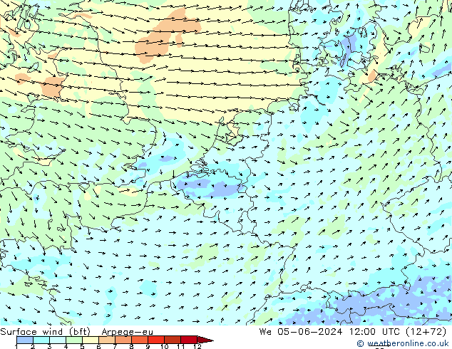 Bodenwind (bft) Arpege-eu Mi 05.06.2024 12 UTC