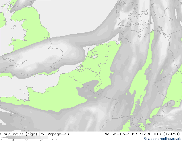 Cloud cover (high) Arpege-eu We 05.06.2024 00 UTC