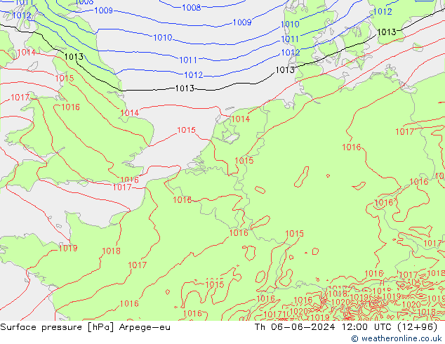 pressão do solo Arpege-eu Qui 06.06.2024 12 UTC