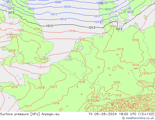 Surface pressure Arpege-eu Th 06.06.2024 18 UTC