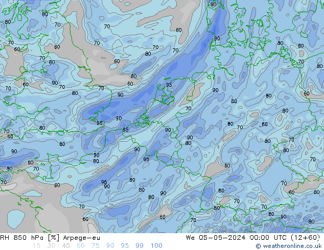 RH 850 hPa Arpege-eu We 05.06.2024 00 UTC