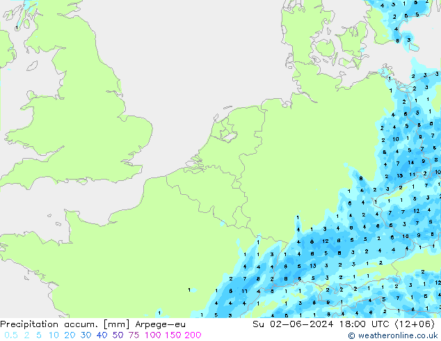 Precipitation accum. Arpege-eu Su 02.06.2024 18 UTC