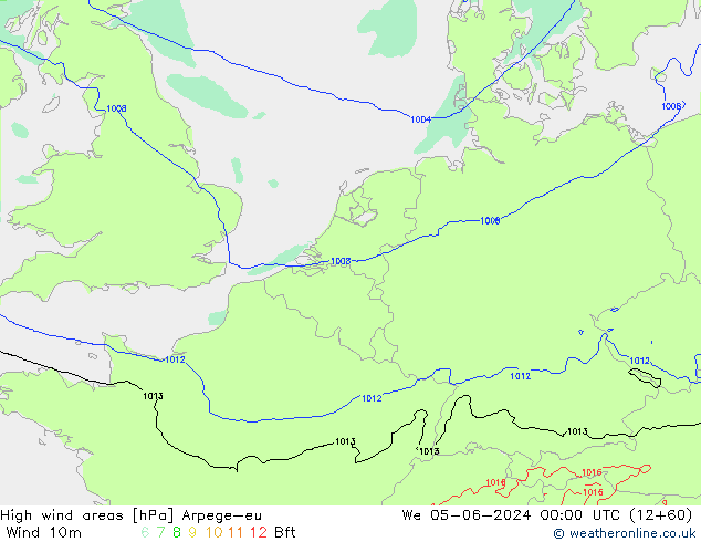 High wind areas Arpege-eu Qua 05.06.2024 00 UTC