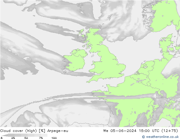 Cloud cover (high) Arpege-eu We 05.06.2024 15 UTC