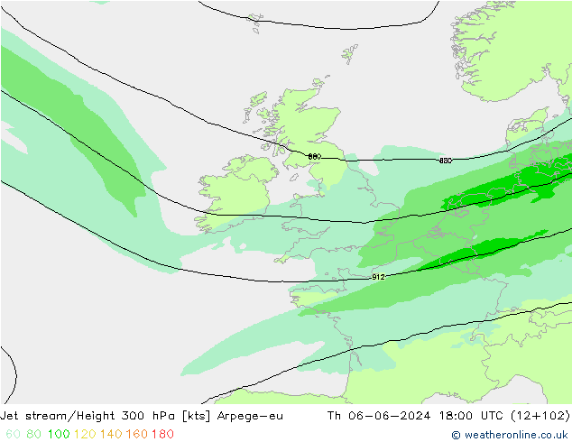 Jet stream/Height 300 hPa Arpege-eu Th 06.06.2024 18 UTC