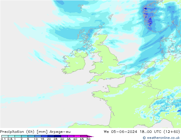 Totale neerslag (6h) Arpege-eu wo 05.06.2024 00 UTC