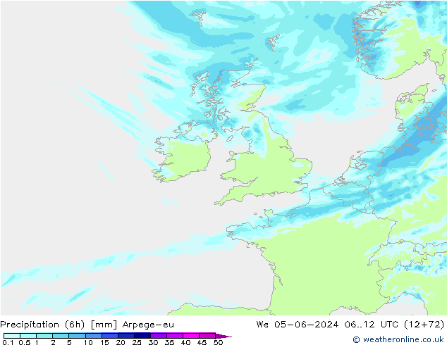 Precipitazione (6h) Arpege-eu mer 05.06.2024 12 UTC