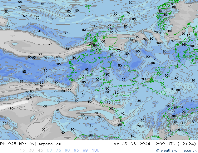 RH 925 hPa Arpege-eu lun 03.06.2024 12 UTC