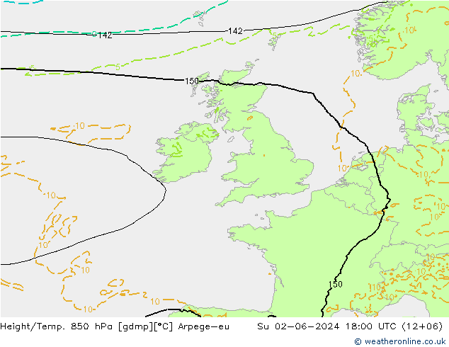 Height/Temp. 850 hPa Arpege-eu Su 02.06.2024 18 UTC