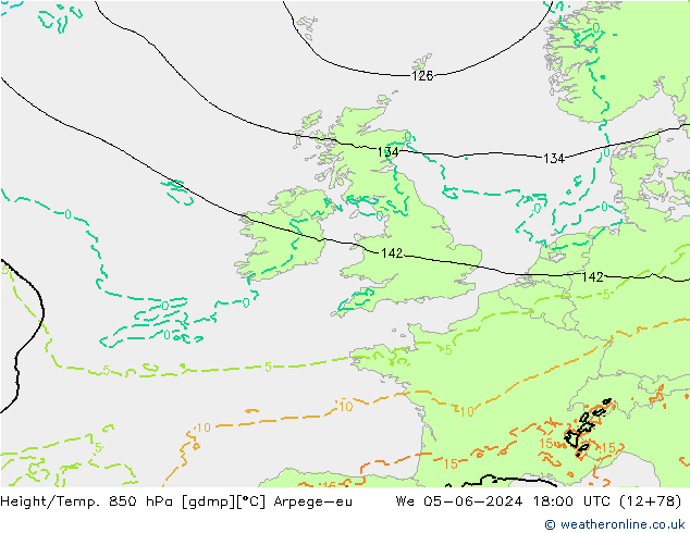 Yükseklik/Sıc. 850 hPa Arpege-eu Çar 05.06.2024 18 UTC