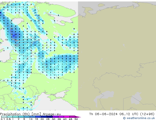 Precipitation (6h) Arpege-eu Th 06.06.2024 12 UTC