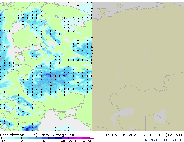 Precipitação (12h) Arpege-eu Qui 06.06.2024 00 UTC