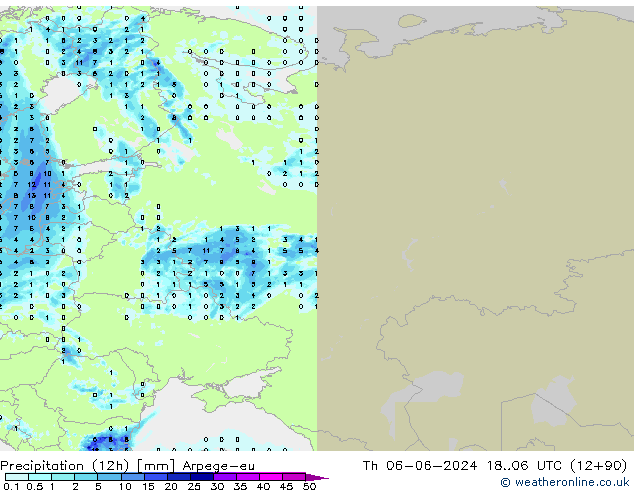 Precipitation (12h) Arpege-eu Th 06.06.2024 06 UTC