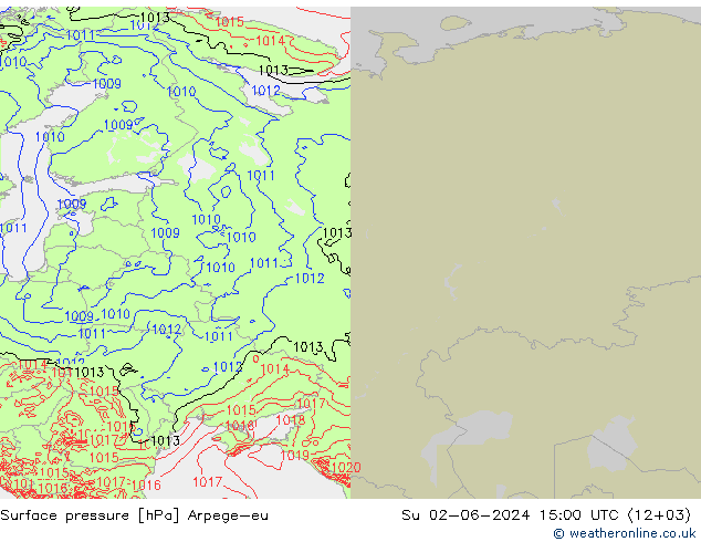 Pressione al suolo Arpege-eu dom 02.06.2024 15 UTC