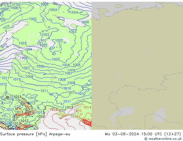 Surface pressure Arpege-eu Mo 03.06.2024 15 UTC