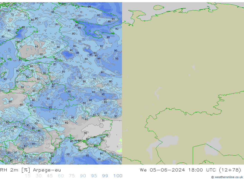 RH 2m Arpege-eu mer 05.06.2024 18 UTC