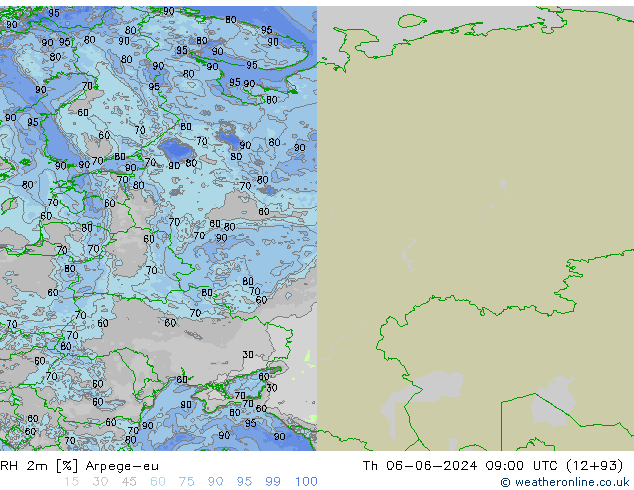 RH 2m Arpege-eu gio 06.06.2024 09 UTC