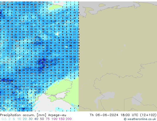 Precipitation accum. Arpege-eu Th 06.06.2024 18 UTC