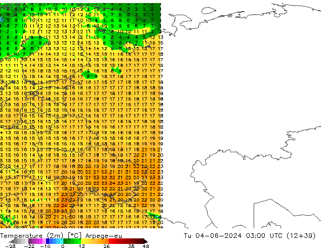 карта температуры Arpege-eu вт 04.06.2024 03 UTC