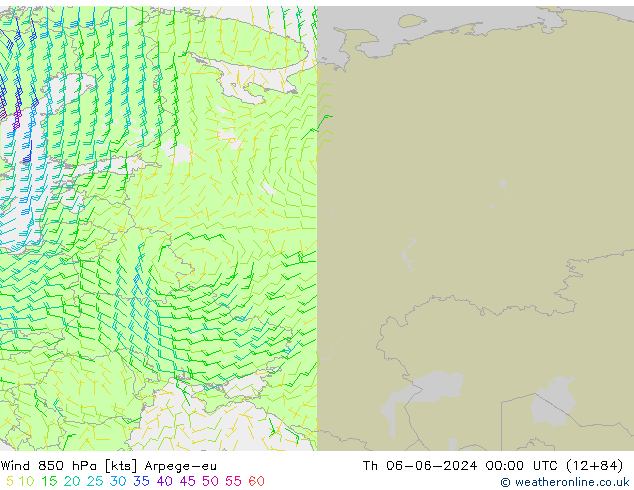 Wind 850 hPa Arpege-eu Th 06.06.2024 00 UTC