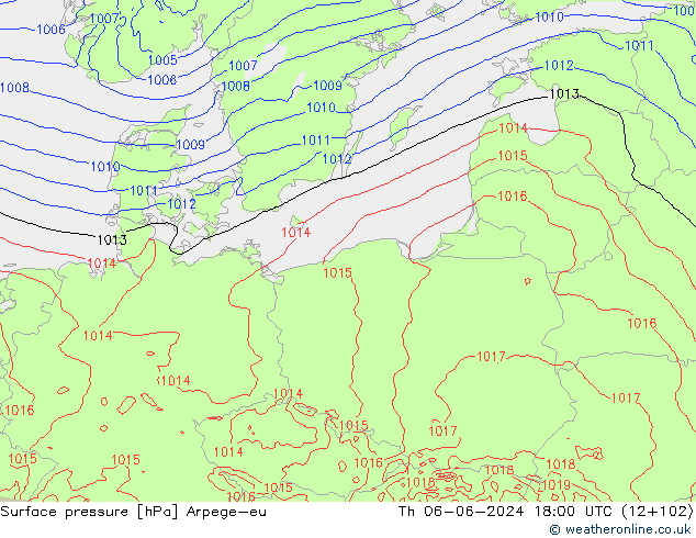 Pressione al suolo Arpege-eu gio 06.06.2024 18 UTC