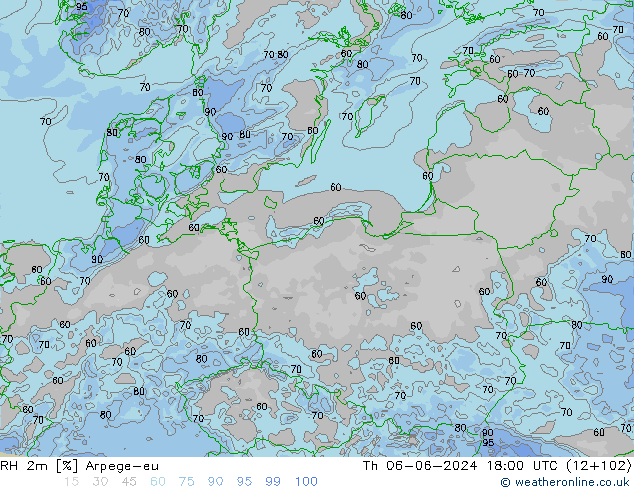 RH 2m Arpege-eu Th 06.06.2024 18 UTC