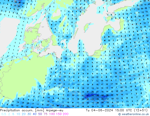 Precipitation accum. Arpege-eu  04.06.2024 15 UTC