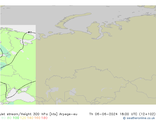 Jet stream/Height 300 hPa Arpege-eu Čt 06.06.2024 18 UTC