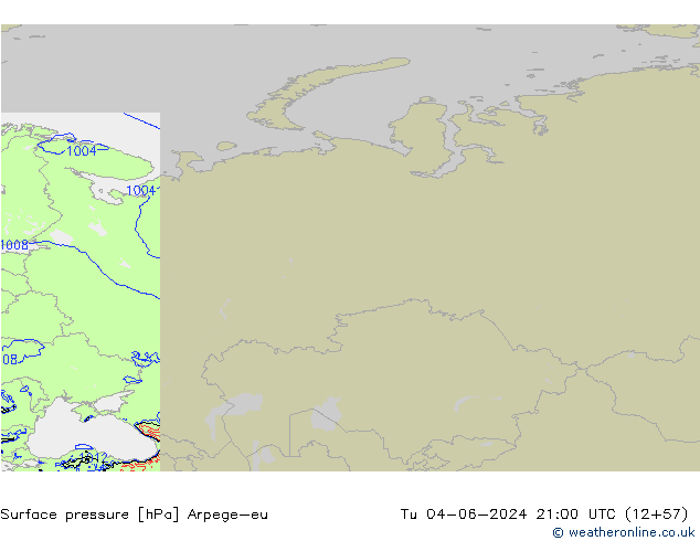 Atmosférický tlak Arpege-eu Út 04.06.2024 21 UTC