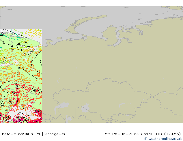 Theta-e 850hPa Arpege-eu wo 05.06.2024 06 UTC