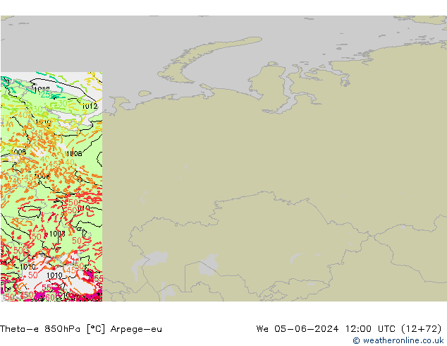 Theta-e 850hPa Arpege-eu wo 05.06.2024 12 UTC