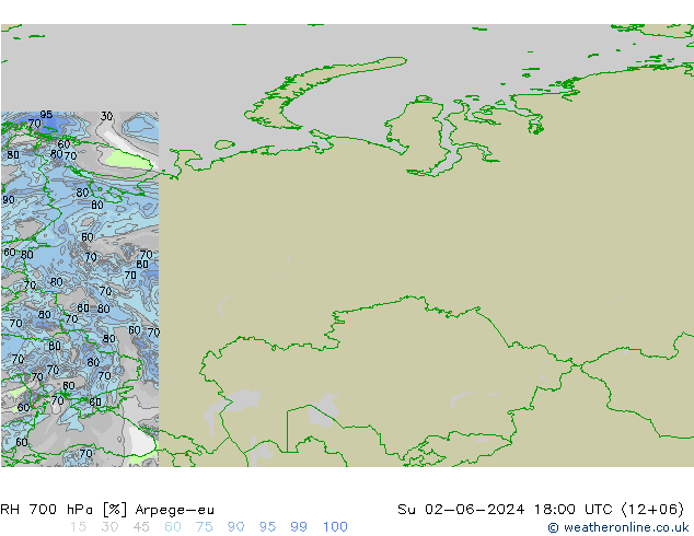 RH 700 hPa Arpege-eu  02.06.2024 18 UTC