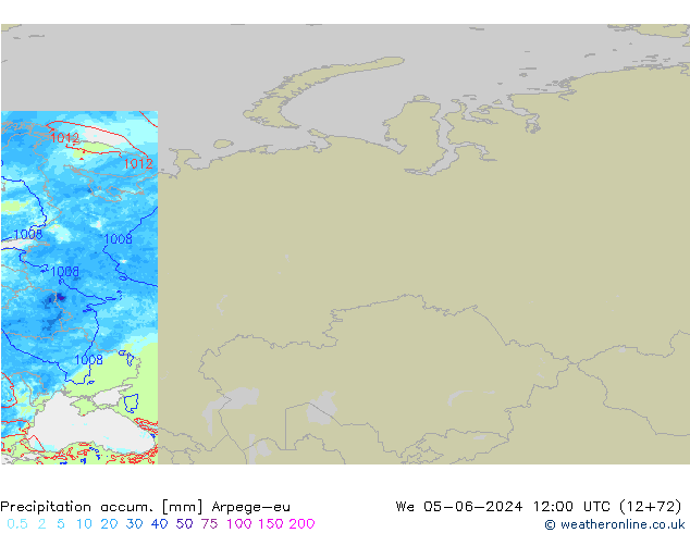 Totale neerslag Arpege-eu wo 05.06.2024 12 UTC