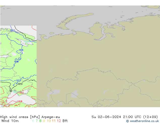 High wind areas Arpege-eu Dom 02.06.2024 21 UTC