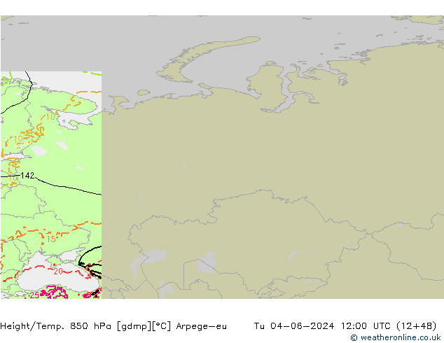 Height/Temp. 850 hPa Arpege-eu Tu 04.06.2024 12 UTC