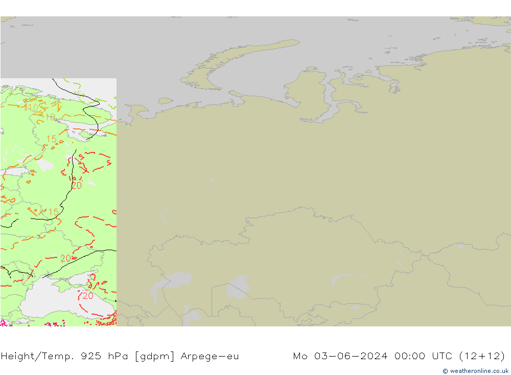 Geop./Temp. 925 hPa Arpege-eu lun 03.06.2024 00 UTC