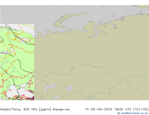 Height/Temp. 925 hPa Arpege-eu Th 06.06.2024 18 UTC