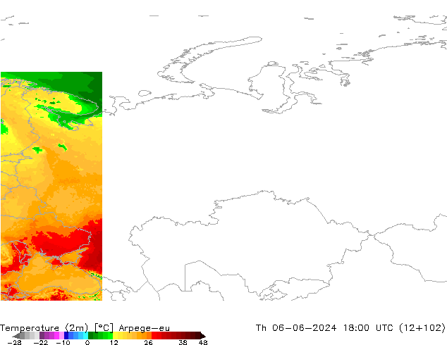Temperature (2m) Arpege-eu Čt 06.06.2024 18 UTC