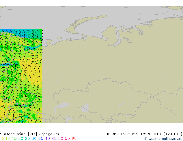 Surface wind Arpege-eu Th 06.06.2024 18 UTC
