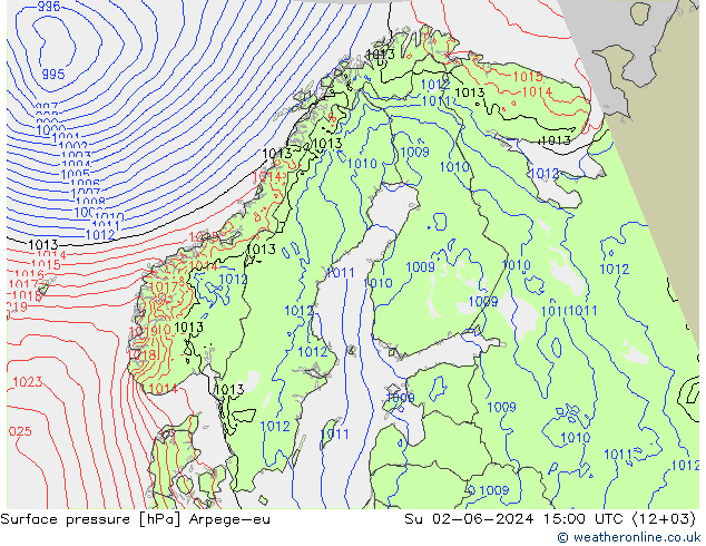 Presión superficial Arpege-eu dom 02.06.2024 15 UTC