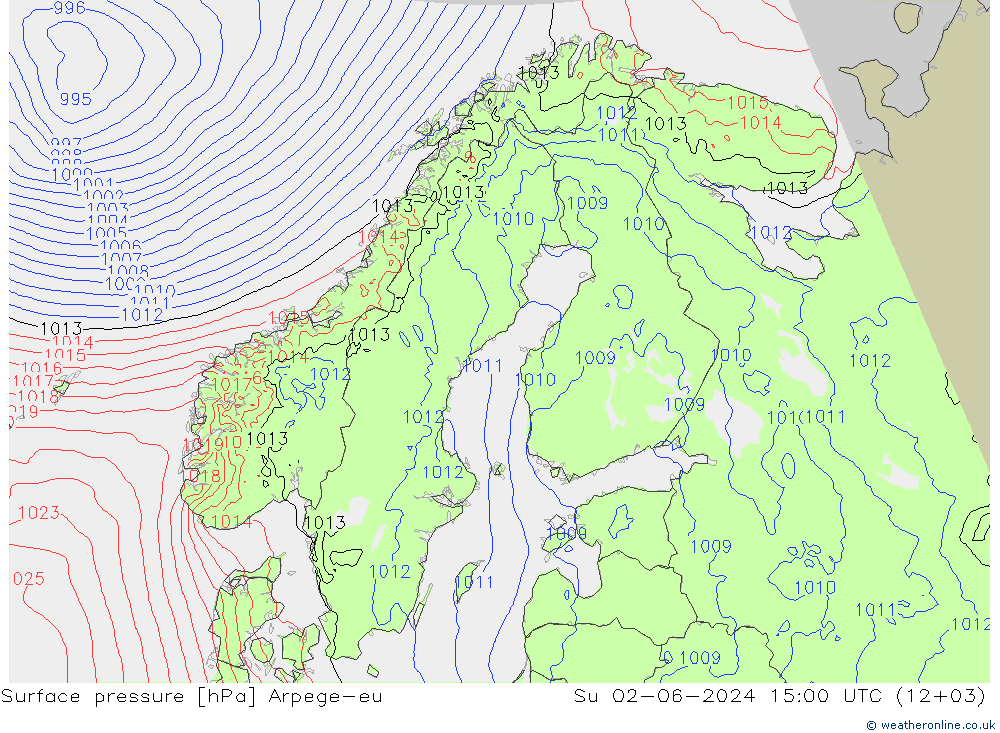 Atmosférický tlak Arpege-eu Ne 02.06.2024 15 UTC