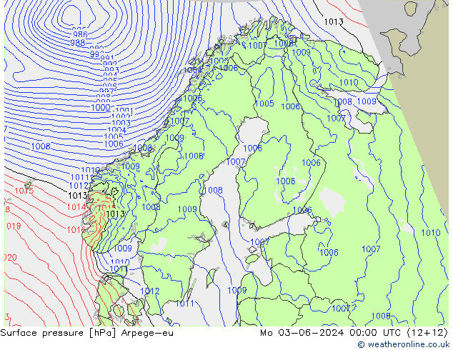 Surface pressure Arpege-eu Mo 03.06.2024 00 UTC