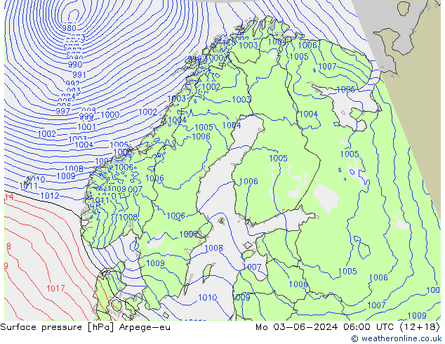 Atmosférický tlak Arpege-eu Po 03.06.2024 06 UTC