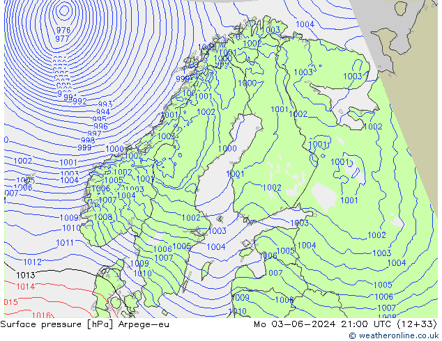 Yer basıncı Arpege-eu Pzt 03.06.2024 21 UTC